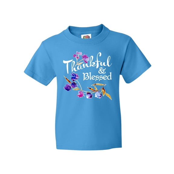 Inktastic Thankful and Blessed Inspirational Saying with Flowers Youth T-Shirt