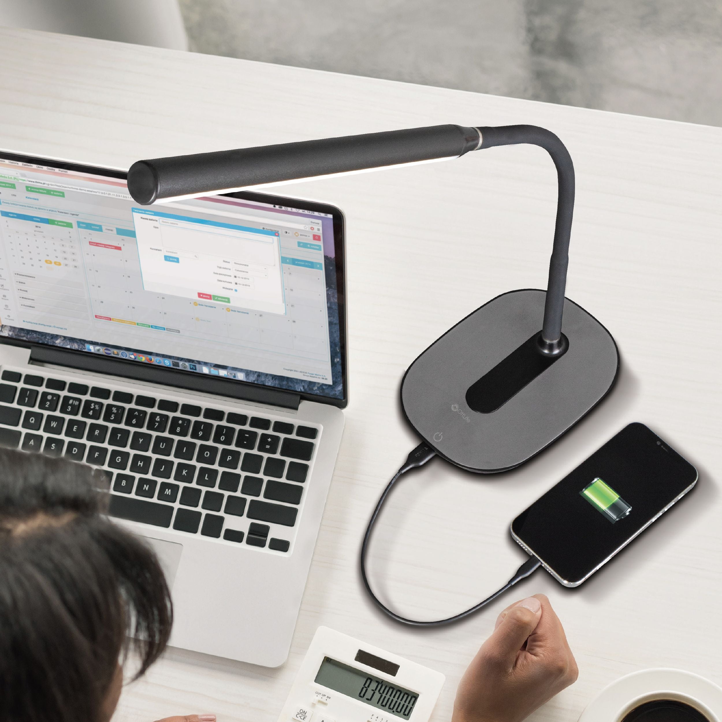 OttLite Strive LED Desk Lamp with USB Charging, Black