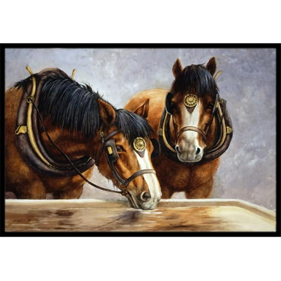 Horses Taking a Drink of Water Indoor or Outdoor Mat- 18 x 27