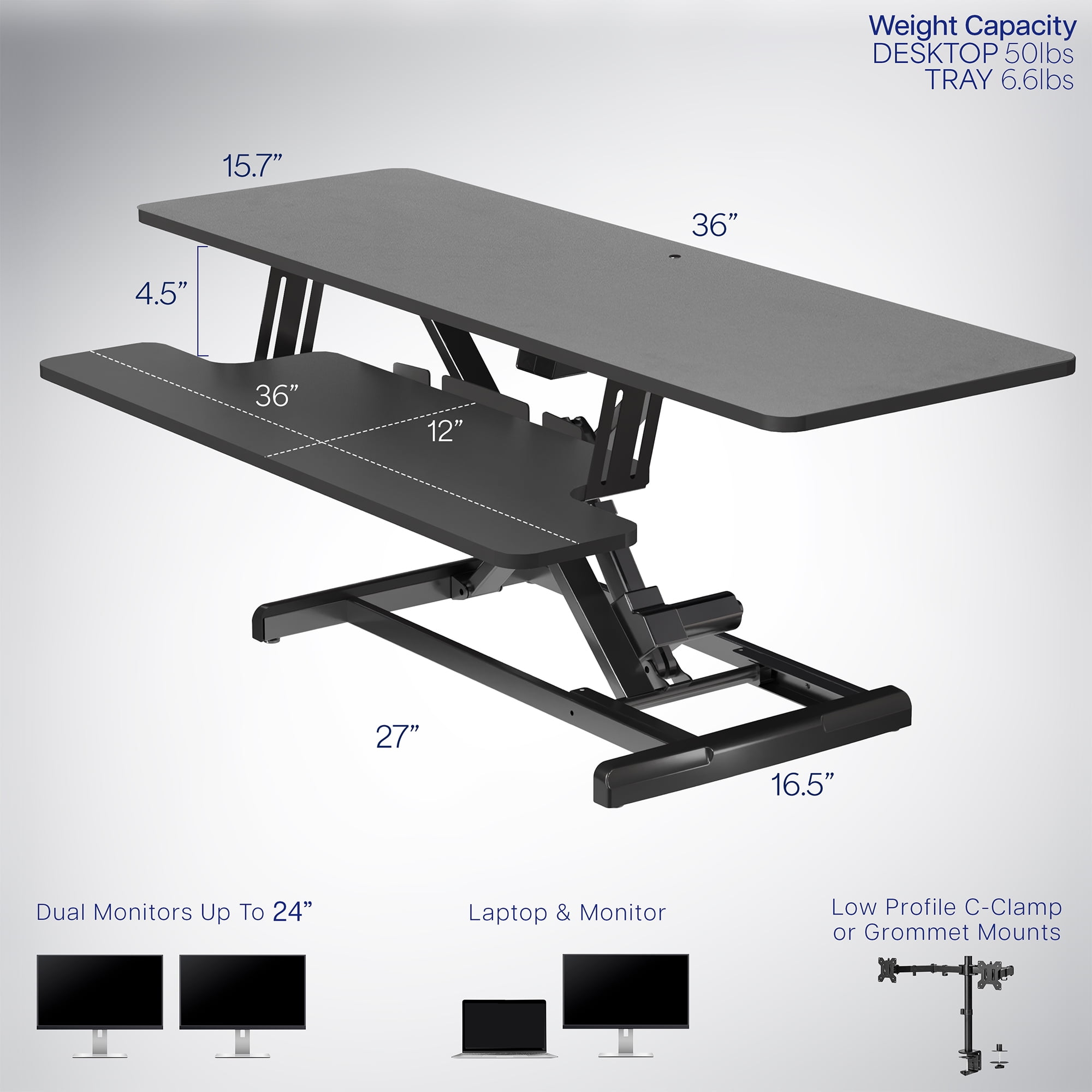 VIVO Black Electric 36" Standing Desk Monitor Riser, Dual Arm Sit Stand Tabletop