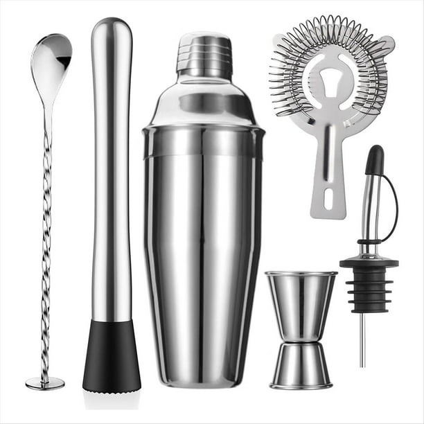 Juego de Coctelera, Colador, Mortero, Medidor, Cuchara Mezcladora, Vertedor, Kit de Barman, Juego de Barra de Acero Inoxidable.
