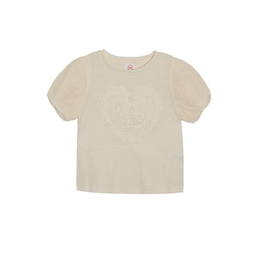 Wonder Nation Girls' Puff Sleeve Crochet Applique Top, Sizes 4-18 & Plus