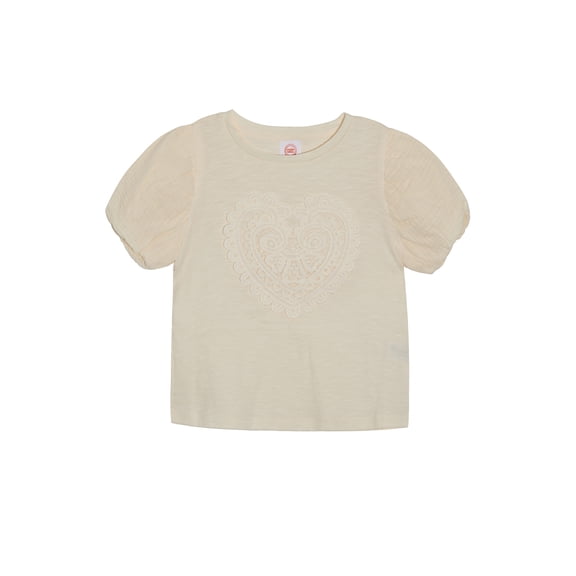 Wonder Nation Girls' Puff Sleeve Crochet Applique Top, Sizes 4-18 & Plus