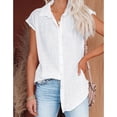thumbnail image 2 of Single Breasted Blouse Button Front Pure Color Turn Down Collar Short Sleeved Blouse for Women Summer White M, 2 of 7