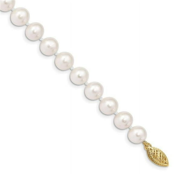 Primal Gold 14 Karat Yellow Gold 7-8mm White Near Round Freshwater Cultured Pearl Bracelet