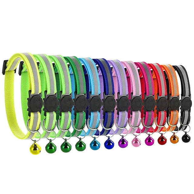 12x Pet Cat Kitten Collar Correa para el cuello Collar de anillo reflectante de seguridad ajustable Tmvgtek Oficina Multiescena Multifunción