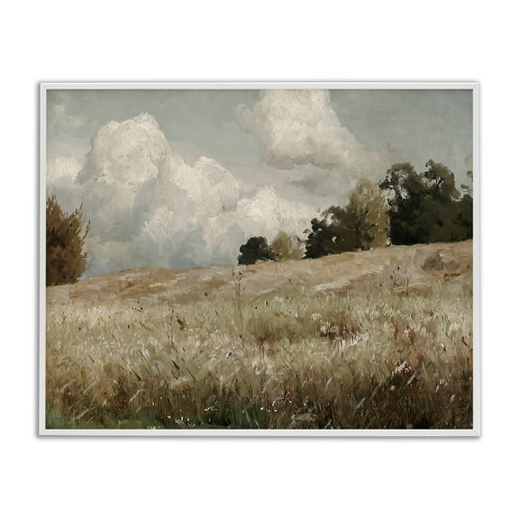 Classic Cloudy Field Landscape White Framed Giclee Art, 30 x 24, Made In USA