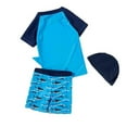 thumbnail image 4 of Kids Rash Guard Swim Set Cartoon Short Sleeve Swimwear Baby Toddler Boys' 3-Piece Swimsuit Set Bathing Suit with Hat,Blue,3Y, 4 of 5