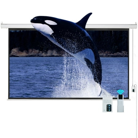 Cloud Mountain 100" 16:9 HD Electric Projector Screen Remote Control Home Theater TV Motorized Wall Mounted Ceiling Projection Screen 1.3 Gain Matte White