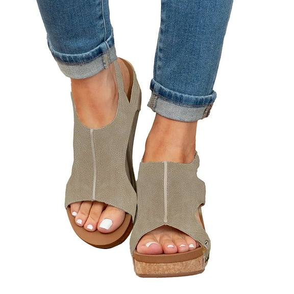 Mostsola Womens Sandals Cork Footbed Wedges Heels Open Toe Retro Hook and Loop Platform Sandals