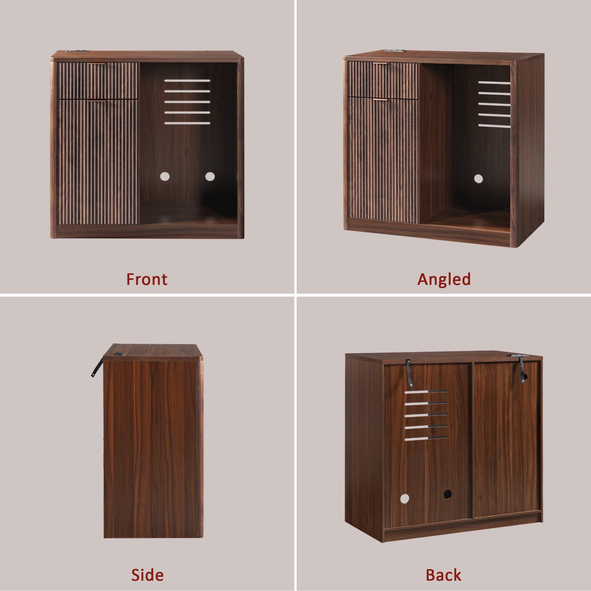 PORKISS Coffee Bar Cabinet with Fridge Space, Fluted Mini Fridge Cabinet with Power Outlets, Drawer & Adjustable Shelf, Modern Liquor Cabinet with Wine Glass Rack for Living Room/Kitchen, Walnut