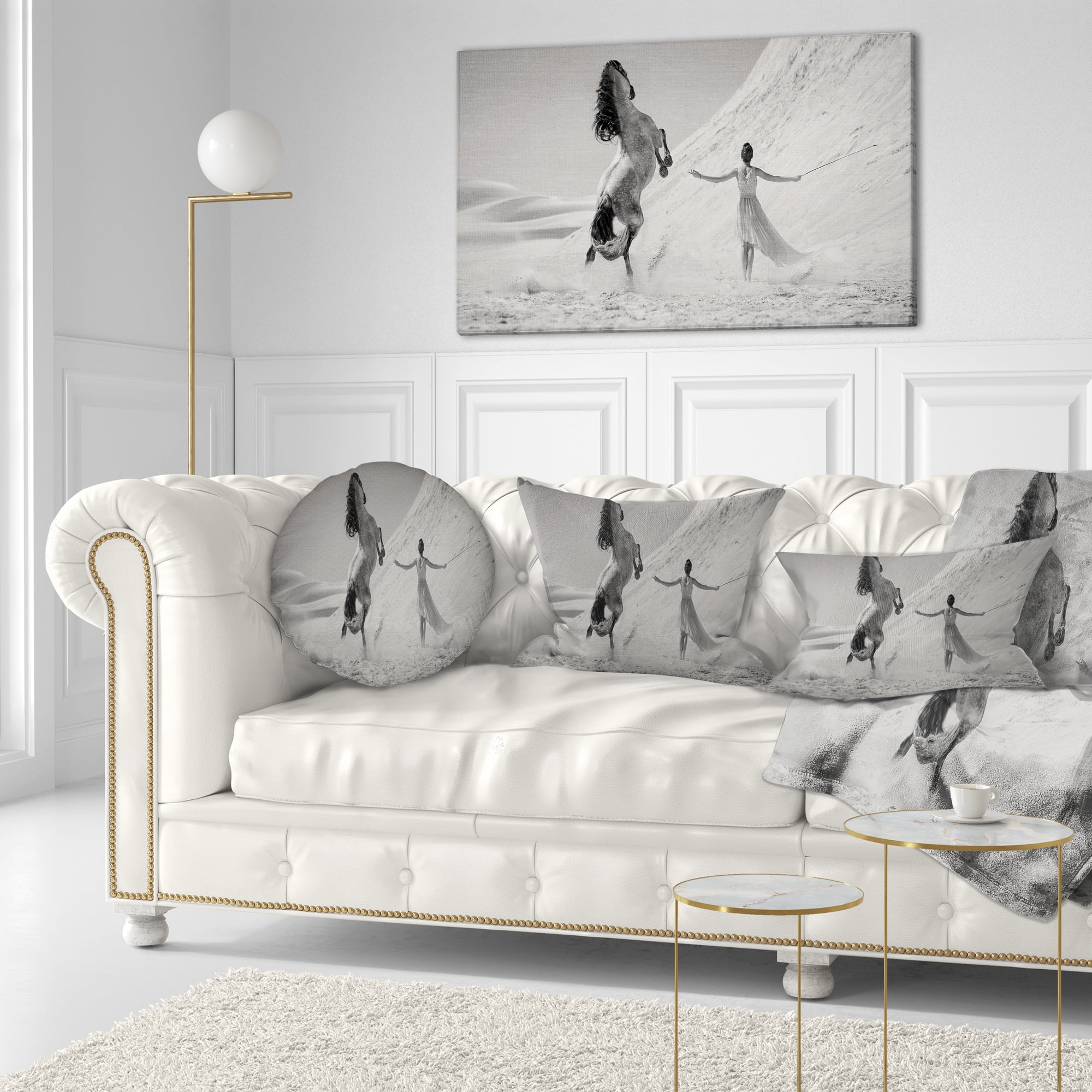 Designart Woman with Majestic Horse - Animal Throw Pillow - 12x20