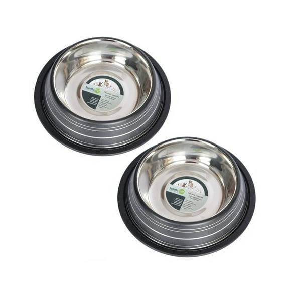 Iconic Pet 2-Pack Color Splash Stripe Non-Skid Pet Bowl, For Dog or Cat, Black, 24 Oz, 3 Cup