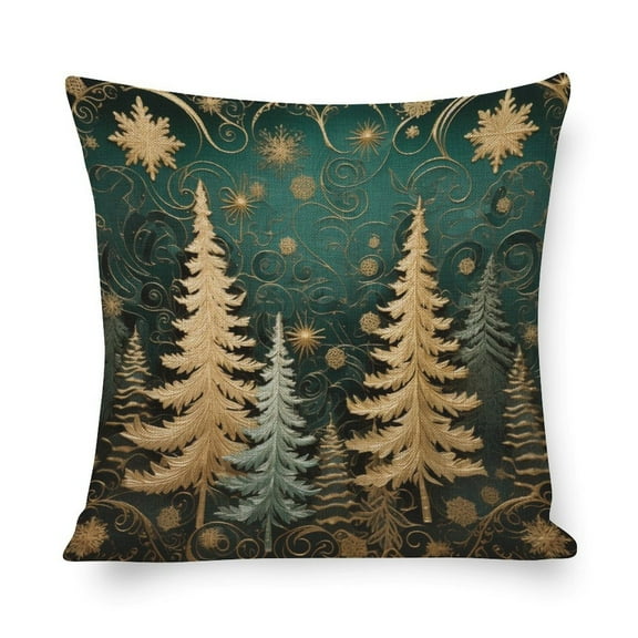 Farmhouse Pillow Covers Winter Holiday Pillows Cover Gold And Green Christmas Tree Outdoor Pillow Covers Pillows for Couch Sofa Patio Furniture Home Decor 16"x16"