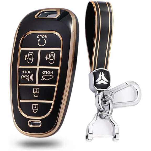 Key Fob Cover Compatible with Hyundai Sonata Santa Fe Tucson NX4 Hybrid Staria Atos Nexo Palisade Grandeur Ioniq 5 2020-2025 TPU 7 Button Keychain Case Holder Protector,A Black