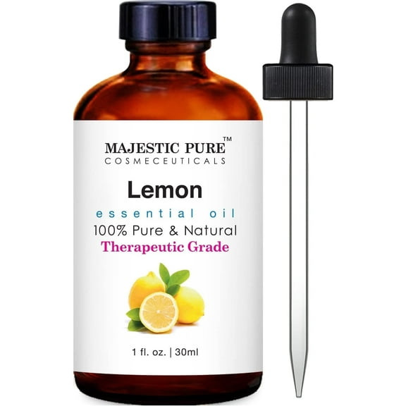 Majestic Pure Lemon Essential Oil, Premium Grade, Pure and Natural, for Aromatherapy, Massage, Topical & Household Uses, 1 fl oz