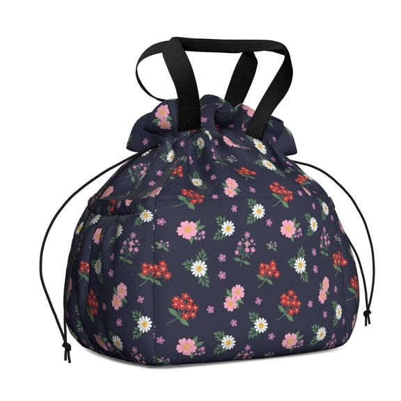 Pioneer Flower Floral Print Pattern Drawstring Lunch Bag Women - Drawstring Lunch Bag Insulated for Work Office - Stain-Resistant Large Lunchbags for Women with Multi-Pockets