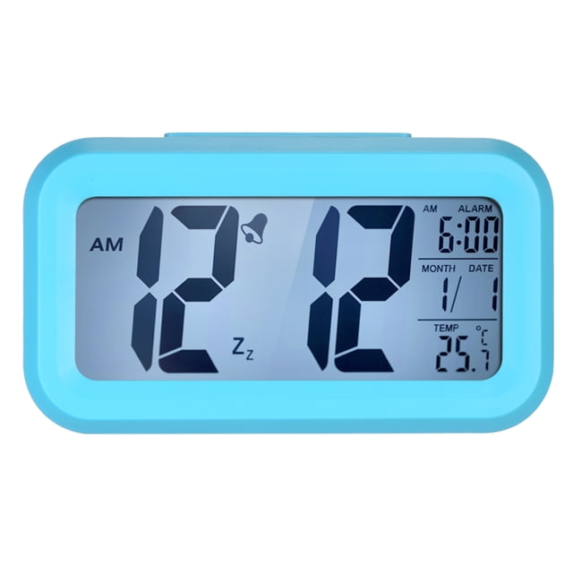 LED Reloj despertador digital Repetición Snooze Sensor activado por luz Luz de fondo Eccomum Azul