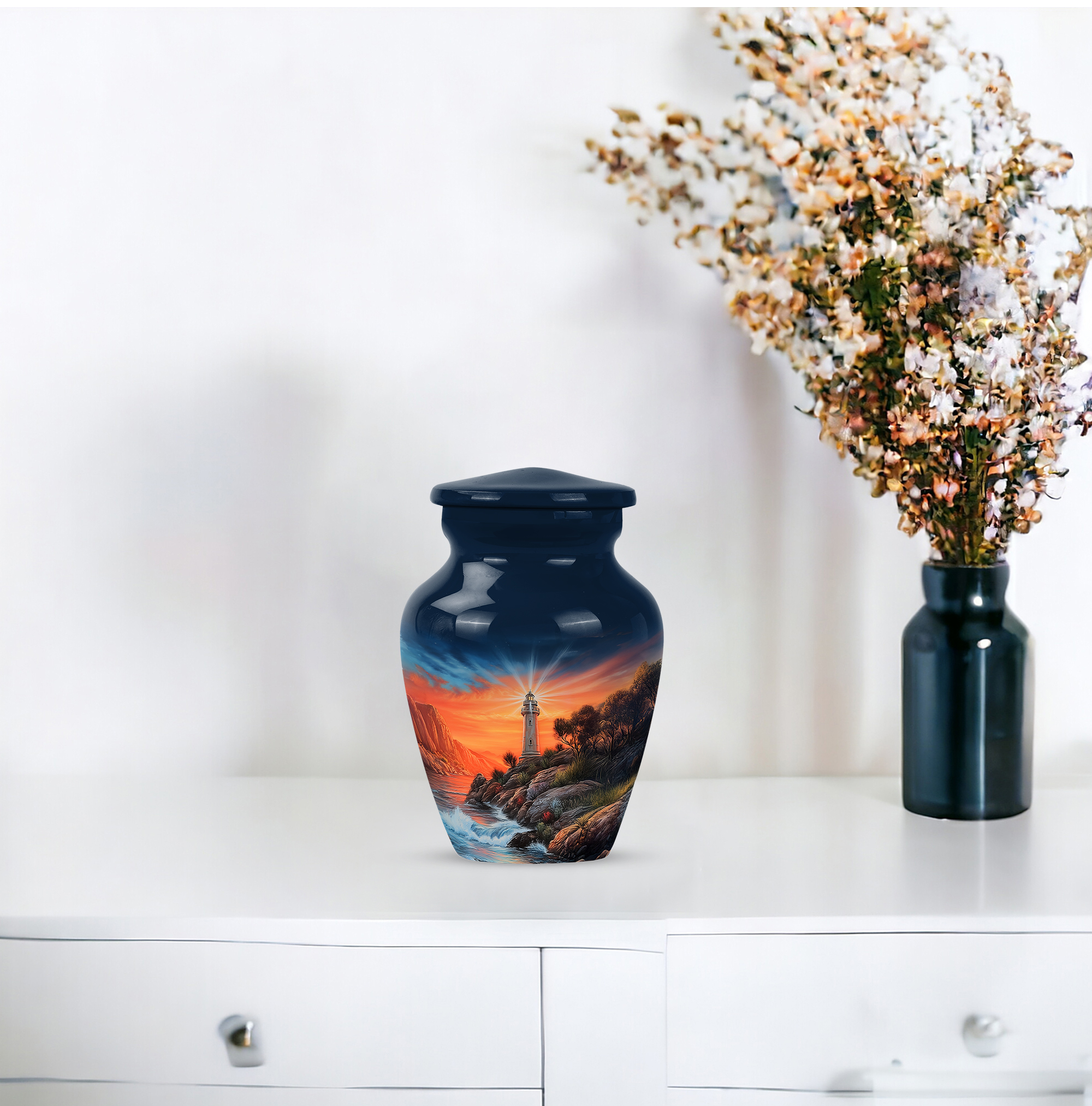 Lighthouse Keepsake Urns For Human Ashes For Boy, Orange Small Urn For Mom And Dad, Blue Keepsake Urns For Human Ashes Adult Female Small, Miniature 3 Inch