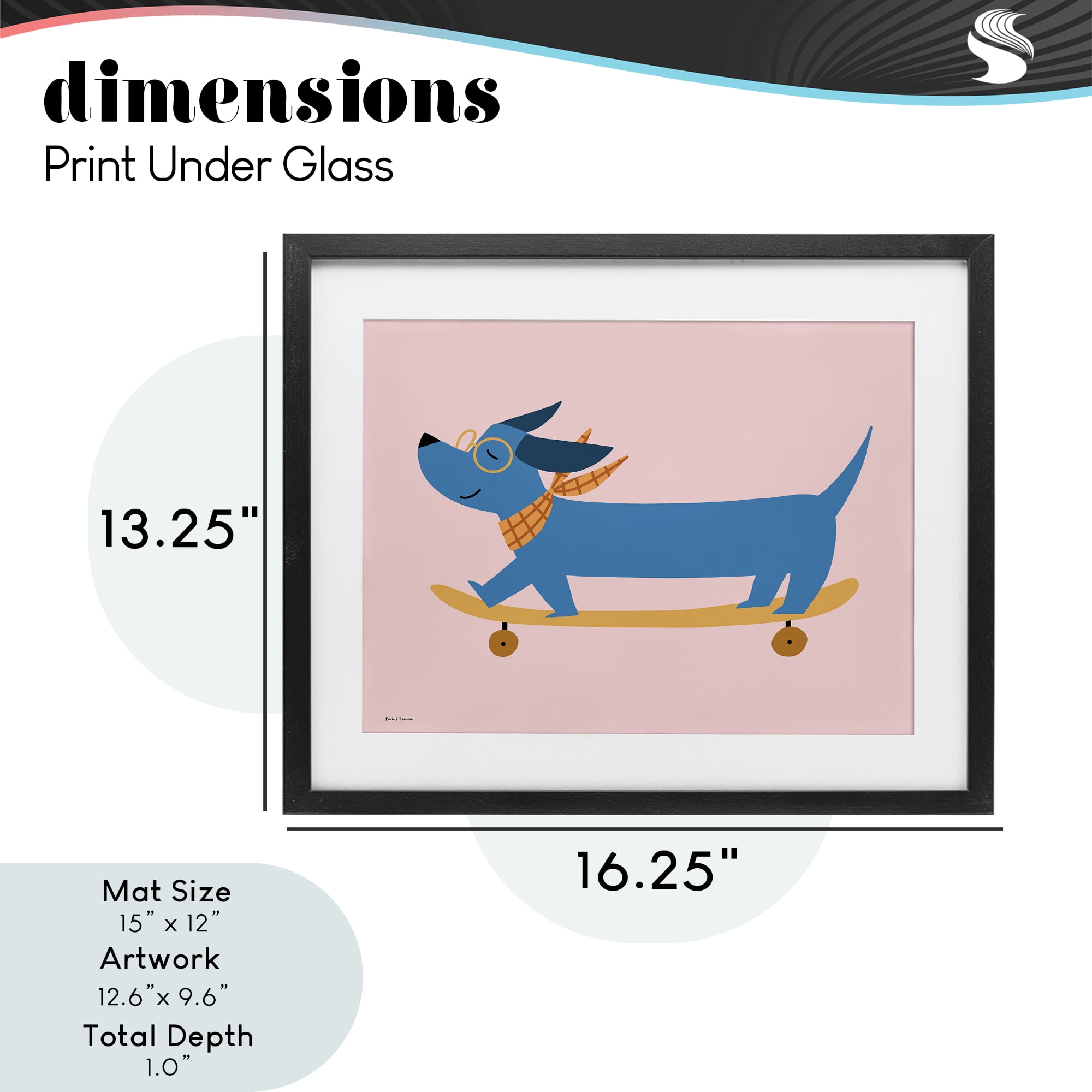 Stupell Industries Skateboarding Wiener Dog Black Framed Print Under Glass, design by Rachel Nieman