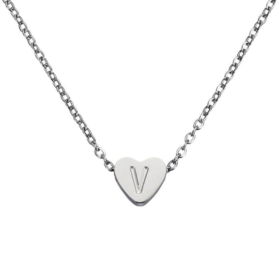 Uxcell Initial Heart Necklace for Women, 18K Gold Plated Stainless Steel Chain Dainty Personalized Name Letter V Pendant Necklaces for Woman Jewelry Gifts, Silver Tone