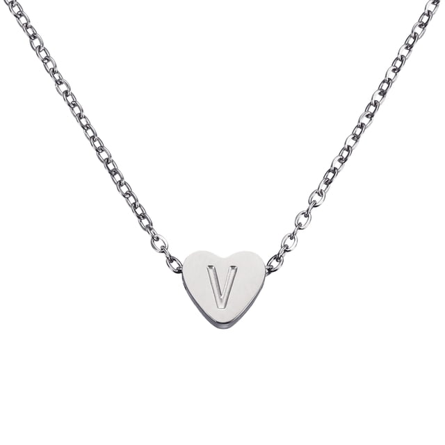 Collar Inicial de Corazón Uxcell para Mujeres, Cadena de Acero Inoxidable Baño de Oro de 18K, Collar con Letra V Personalizado para Regalos de Joyería para Mujeres, Tono Plateado