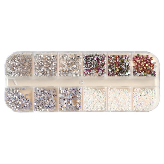 UDIYO 1 Box Nail Charm Irregular Shape Vibrant Color Mix Sizes Shiny Visual Effect Wide Application Decorative Plastic 12 Grids 3D DIY Nail Ornament Manicure Designs Nail Supplies