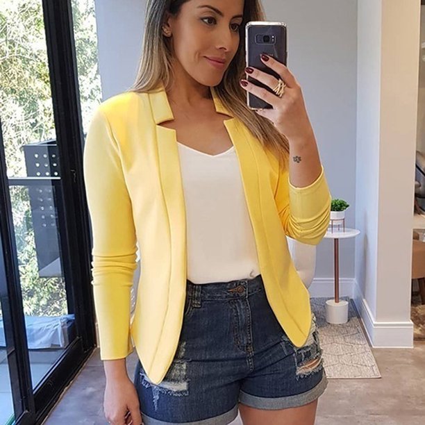 Blazer/abrigo/carpete para mujer delgado/Manga larga/justable/color liso/Casualpangjing