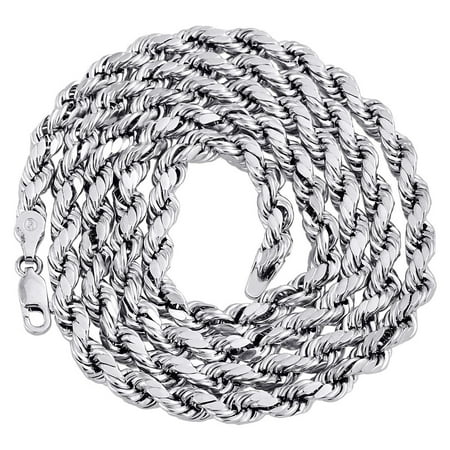 - 10K White Gold Diamond Cut Hollow Rope Chain 5mm Wide Necklace 18 Inch