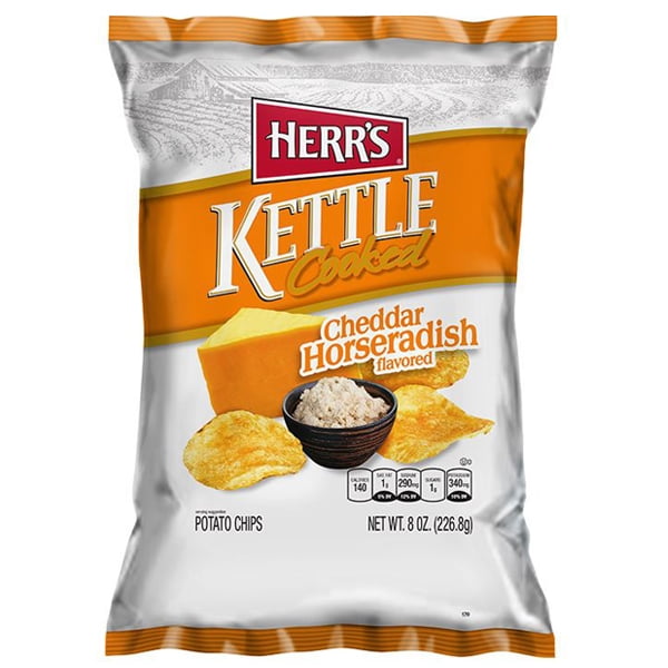Herr's Cheddar Horseradish Kettle Cooked Potato Chips 8 oz Bags Pack of 12
