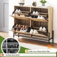 thumbnail image 3 of Yesfashion Natural Rattan 4 Flip Door Shoe Cabinet Organizer Freestanding Wooden Shoe Rack Storage Cabinet with 3-Tier, 3 of 8