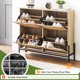 thumbnail image 3 of ChaoLink Mueble para zapatos de ratán natural con 4 puertas abatibles, organizador independiente de madera con 3 niveles para almacenar zapatos, 3 of 8