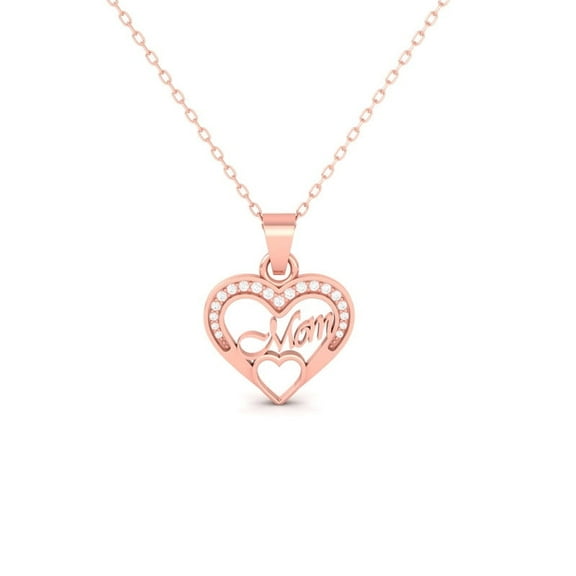 "Mom" Heart Moissanite Pendant Necklace 925 Sterling Silver 14k Rose Gold Over - Ideal Mother's Day & Birthday Gift