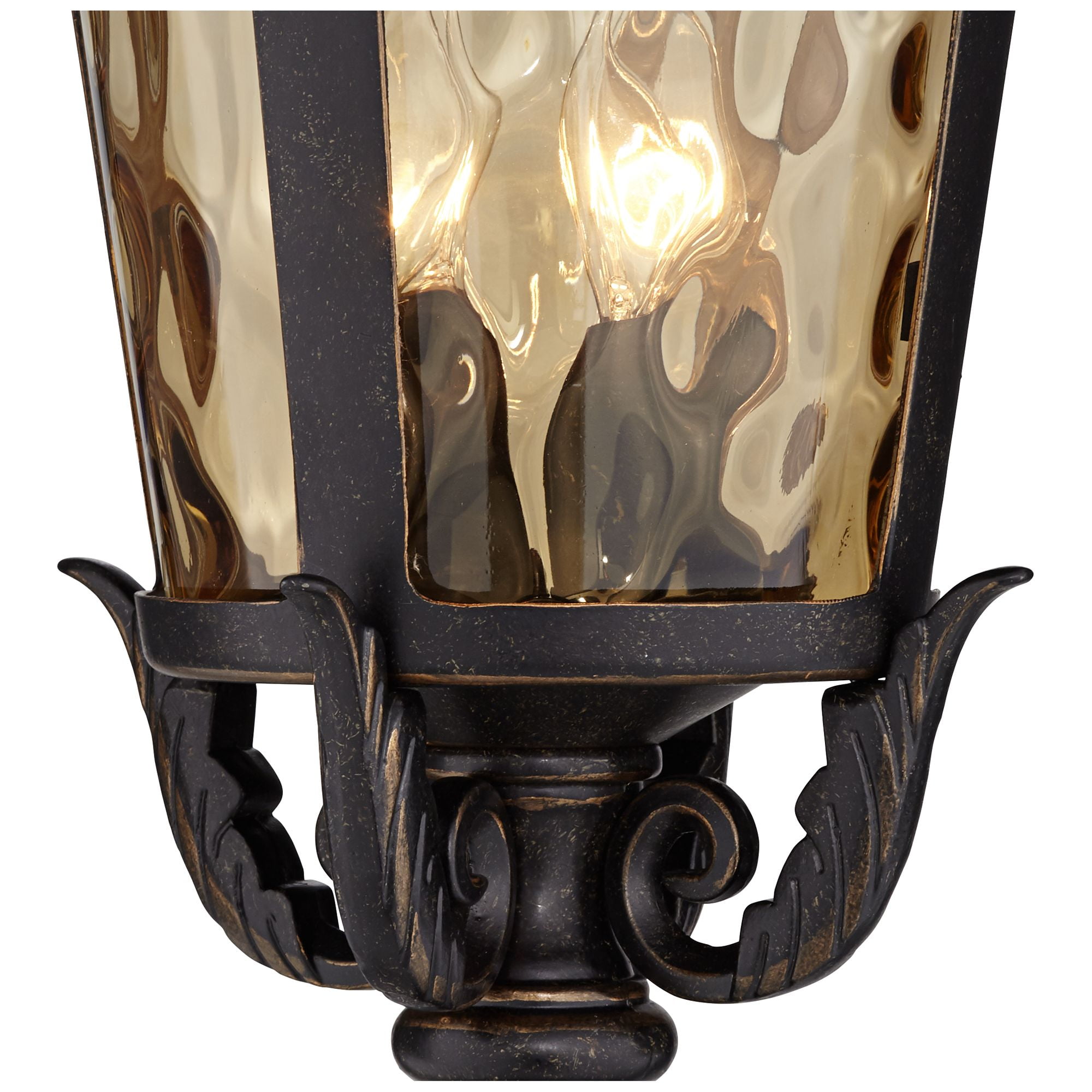 John Timberland Casa Marseille Rustic Vintage Outdoor Post Light Veranda Bronze Scroll 28" Champagne Hammered Glass for Exterior Barn Deck House Home