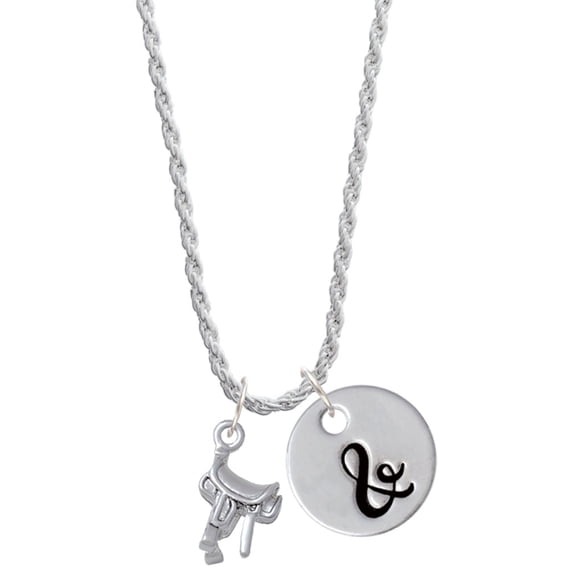 Delight Jewelry Silvertone English Saddle Silvertone Script Initial Disc - & - Charm Necklace, 20"+3"