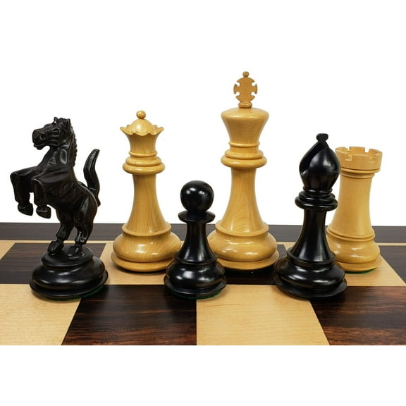 BLACK EBONY WOOD REARING KNIGHT 4 1/2 Kg Large Staunton Chess Men Set - NO Board