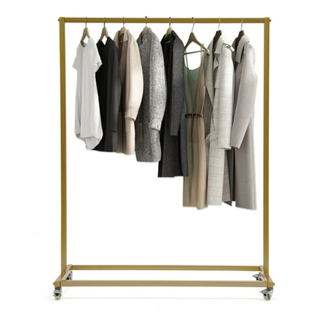 Industrial Iron Clothes Rack Rail Storage Garment Shelf Hanging Display Standing Rack with 4x Wheels