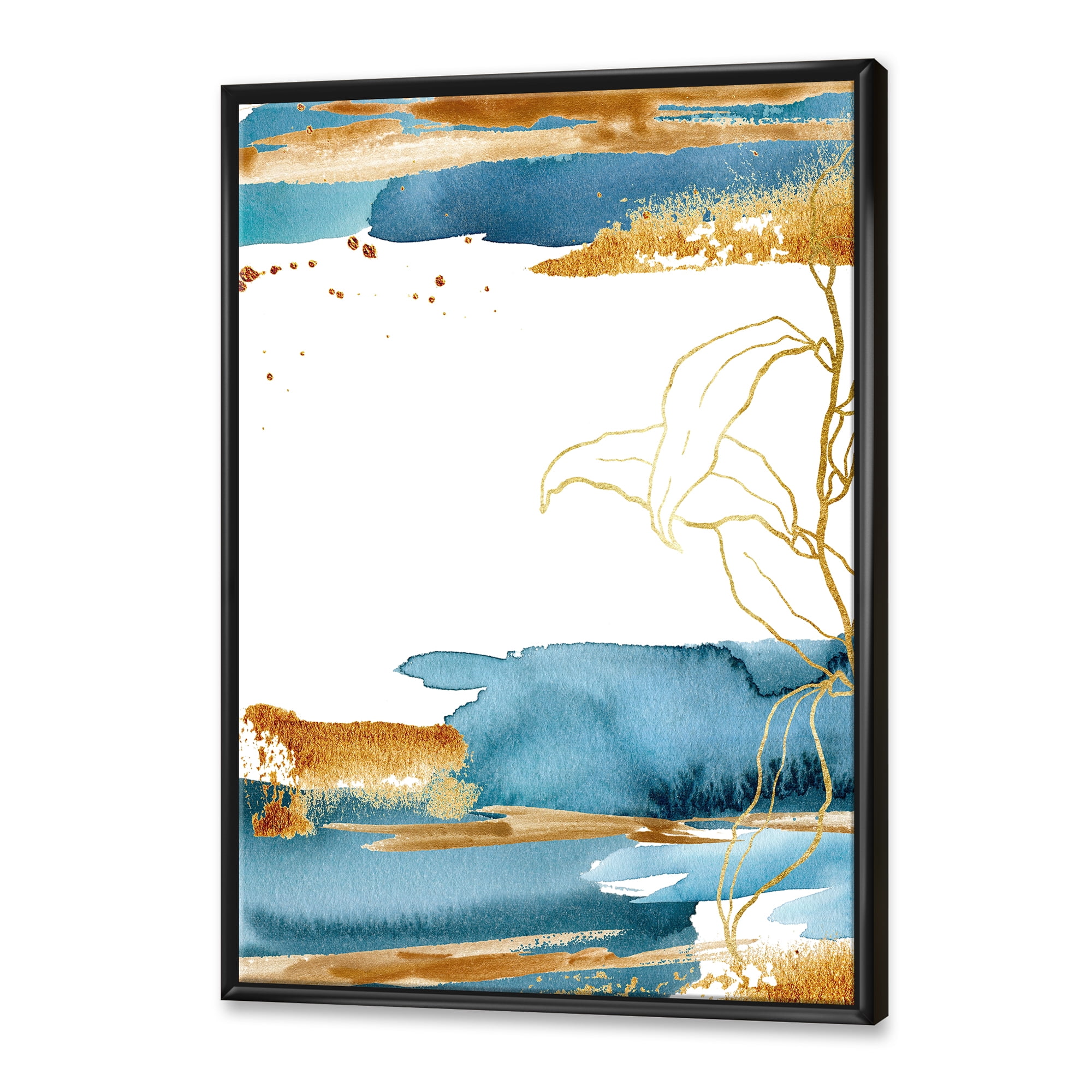 Designart 'Abstract Golden Laminaria Branch & Leaves' Traditional Framed Canvas Wall Art Print