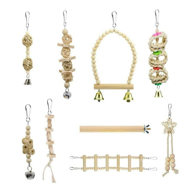 9 piezas de madera pájaro loro columpio juguetes para masticar escalera de percha de pie, para , cacatúas, pájaros , juguete Sunnimix Juguetes para masticar pájaros