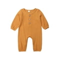 thumbnail image 2 of ITFABS Baby Romper,Solid Color Ribbed Button-Down Long Sleeve Round Neck Romper, 2 of 5