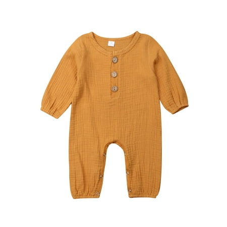 

Fanvereka Baby Boy Girl Romper Jumpsuit Infant Newborn Cotton Long Sleeve One Piece Coverall with Button
