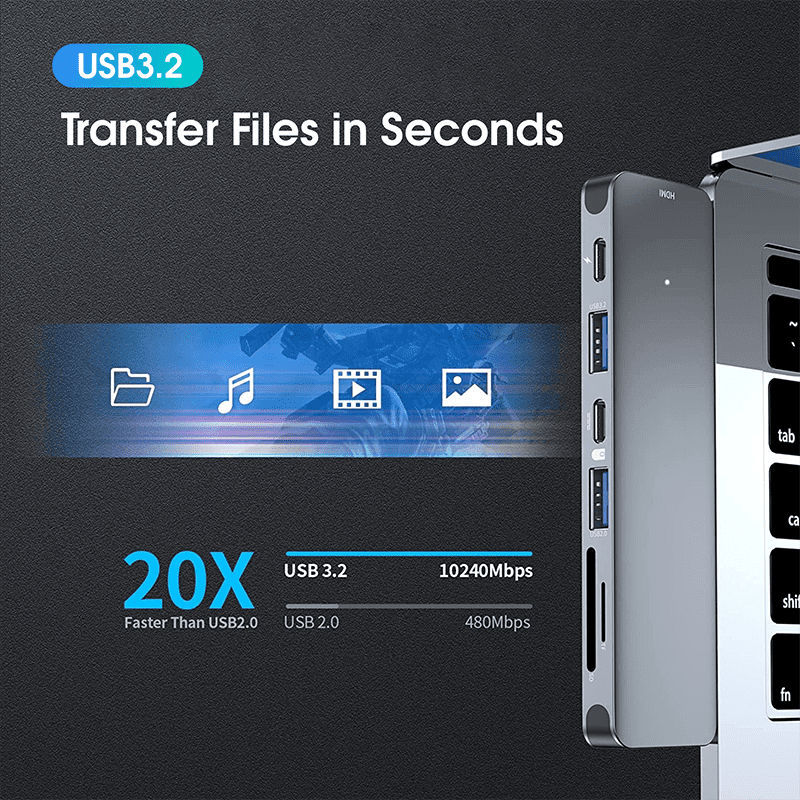 DOONJIEY  Dual USB C Port Laptop Extender Hub 7 In 1 Type C to 4K 60Hz HDTV PD Charging USB Laptop Docking Station