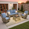 thumbnail image 2 of ODELIO 5‑Piece All‑Weather Wicker Patio Furniture Set, Outdoor Conversation Set with High‑Back 360° Swivel Rocking Chairs & Auto‑Solar Light Coffee Table, Denim blue, 2 of 8