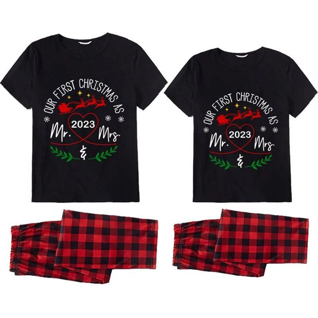 Pijamas de Navidad a juego para parejas, conjunto de ropa de dormir corta DIY para primera o segunda Navidad, 2023