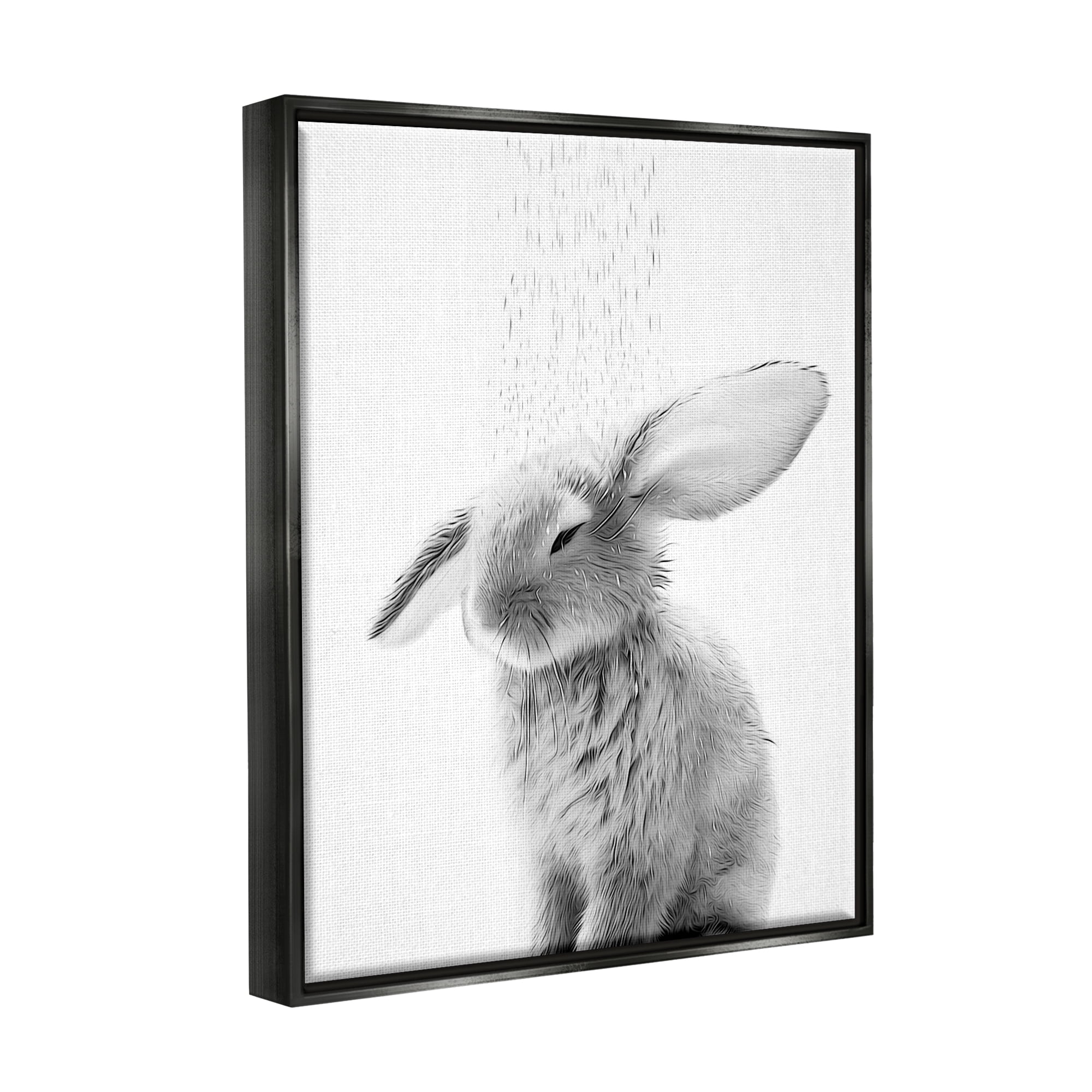 Stupell Industries Bunny Bathroom Splash Animals & Insects Painting Black Floater Framed Canvas Art Print Wall Art, 17 x 21