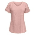 thumbnail image 4 of Prolriy Summer Tops for Women 2024 Women's Short Sleeved Solid Color Pocket V Neck Loose T Shirt Top Womens Tops Watermelon Red XL, 4 of 5