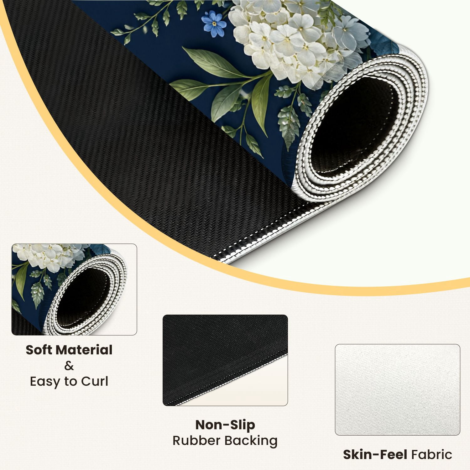 Mahjong Mat 31.5" x 31.5" Blue White Hydrangea Floral Green Leaves Dark Non-Slip Noise Reduction Mahjong Tiles Table Cover for Dominoes Poker Card Board and Tile Games