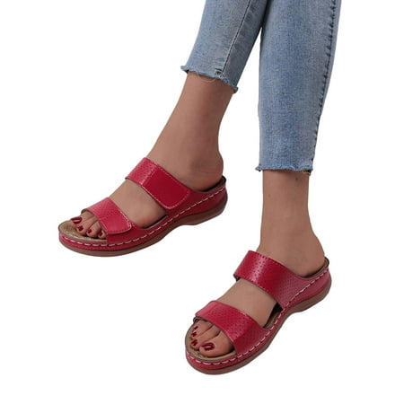 

Dezsed Women s Wedges Slippers Summer Wedge Heels With Thick Soles Slippers Fashion Flip Flop Orthopedic Sandals Red 41 on Clearance