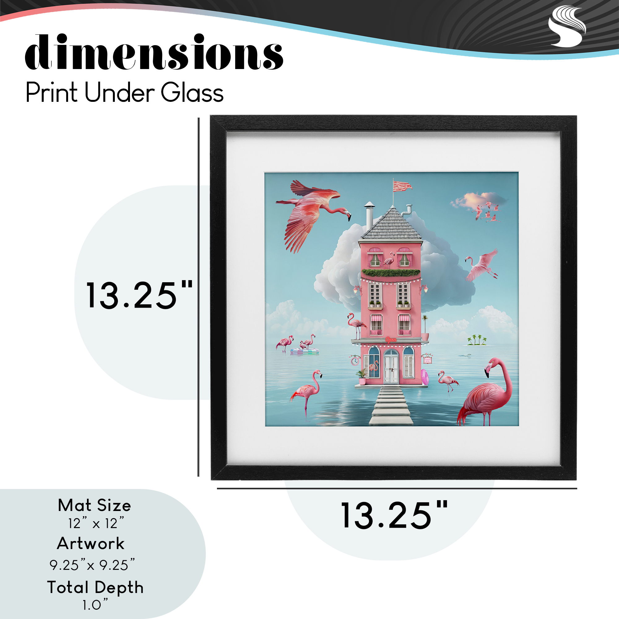 Flamingo Hotel on Water Black Framed Print Under Glass, design by Lori Lea Studios