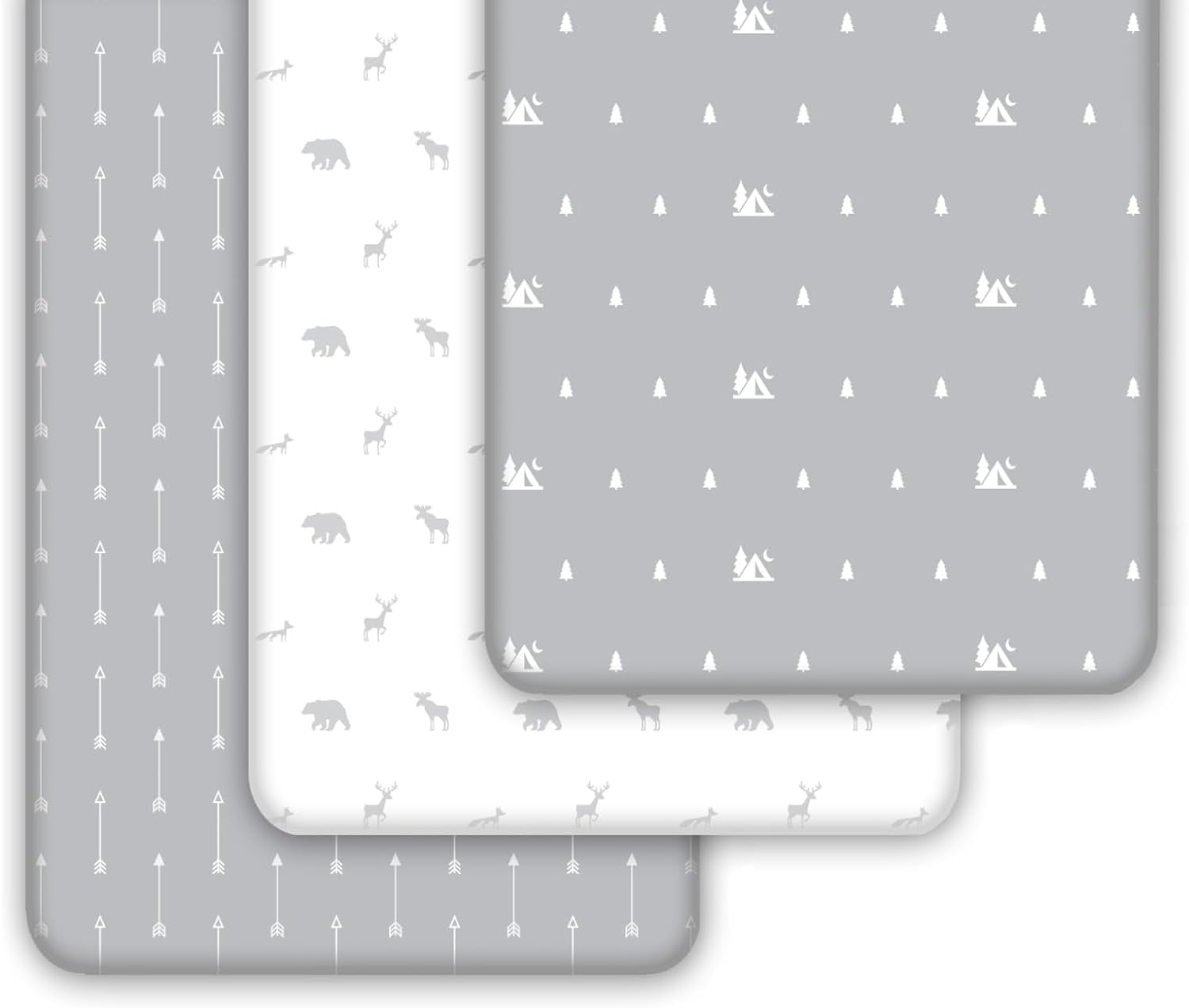 GROW WILD Crib Sheets 3 Pack | Soft Crib Sheets for Boys and Girls | Crib Sheets Neutral Grey | Jersey Cotton Soft & Stretchy Forest Crib Sheet - Nicely Fit Crib Mattress Sheet (Woodland Adventure)